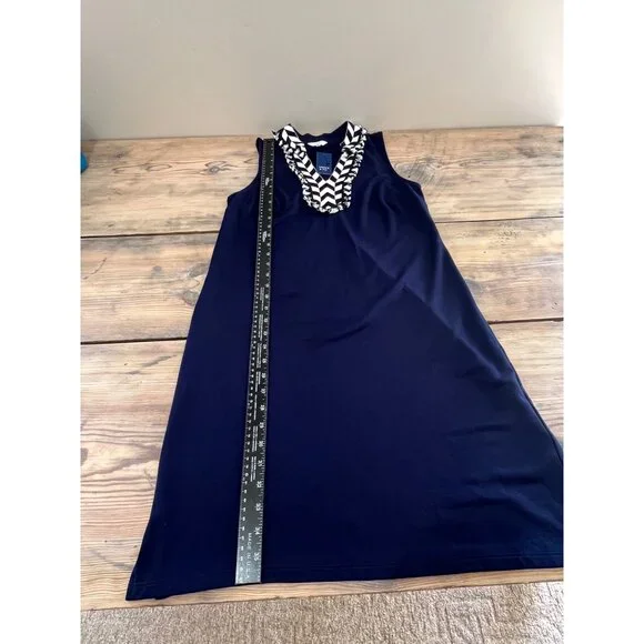 Crown and Ivy Sleeveless Shift Dress Womens S Navy V-Neck Stetch Coastal Core - Picture 7 of 7
